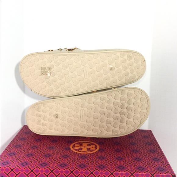 New Tory Burch Star Slides Leather Gold Cream - Picture 7 of 7